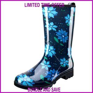 Waterproof Mid Calf Rain Boots with Slip-Resistant Rubber Sole